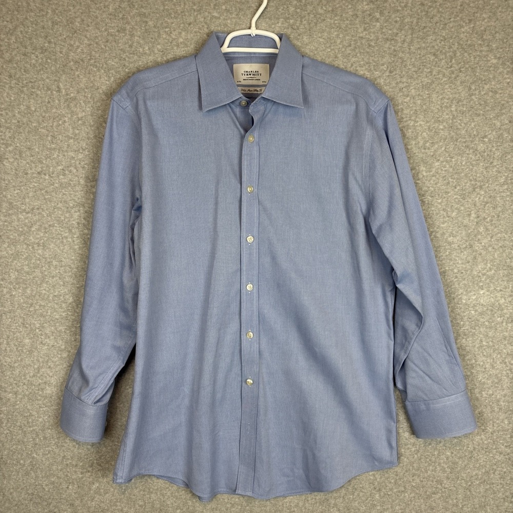 CHARLES TYRWHITT Shirt 16 / 32 Slim Fit Non Iron Twill Blue Cotton Dress